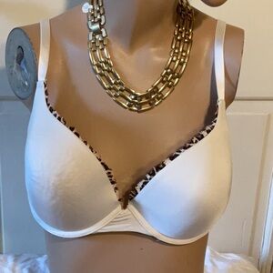 Women’s Sofia 40D Elegant White push up Bra with Leopard Trim
